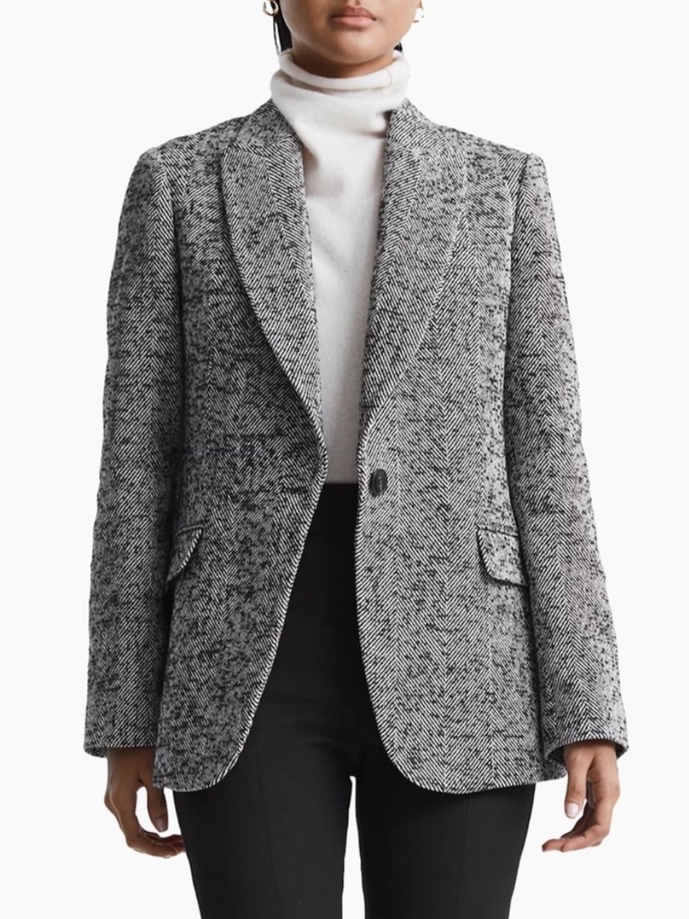REISS bonnie herringbone blazer tweed academia tailored heritage size 12 US